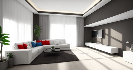 Fototapeta na wymiar Luxurious Modern Mansion Living Room Interior in Brazil generative ai
