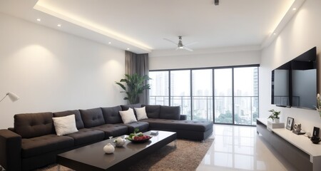 Fototapeta na wymiar Modern Brazilian Condo Living Room: A Stylish Interior generative ai
