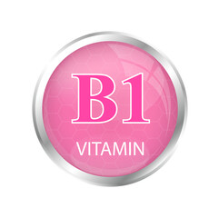 Vitamin B1 icon structure pink substance isolated on cutout PNG. Personal care, beauty concept. Medicine health symbol of thiamine. Drug business. Vector Illustration 3D complex with chemical formula
