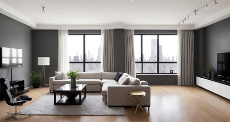 Fototapeta na wymiar Modern Palace Living Room in New York City generative ai