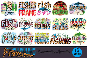 Fototapeta na wymiar Fishing Sublimation Design Bundle