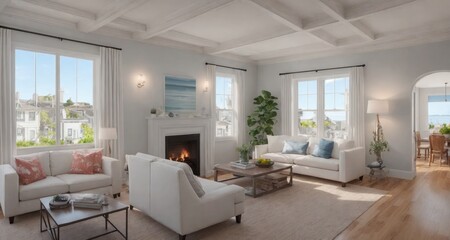 Fototapeta na wymiar Luxurious Coastal Living Room Interior of a San Francisco Townhouse generative ai