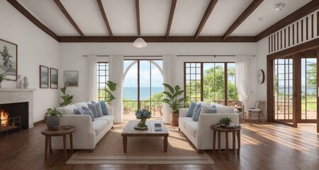 Fototapeta na wymiar A Touch of Brazilian Coastal Charm in This Country House Living Room Interior generative ai