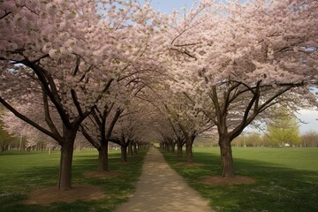 Cherry blossom trees in bloom a classic symbol of springtime  | Generative AI
