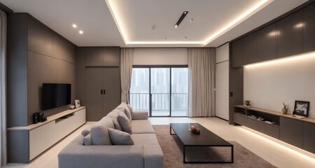 Fototapeta na wymiar Minimalist Living Room Interior in Hong Kong House generative ai