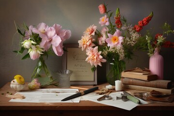 Mother's Day-inspired still life compositions with flowers gifts and sentimental items  | Generative AI