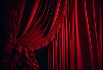 Open red theater curtain, background. Generative AI