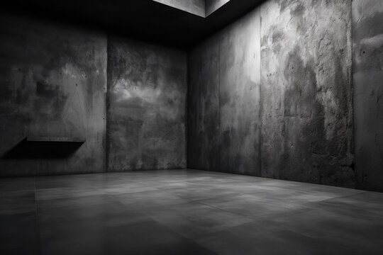 Dark black and gray abstract cement wall and interior textured studio room for product display. Wall background
