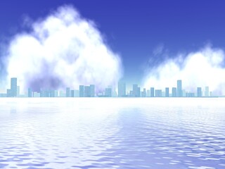 Obraz premium 幻想的な夏空と都市