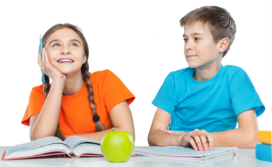 Two School Children Studying