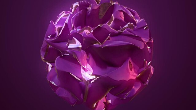 Multismooth segment chocolate color glowing multidimensional energy sphere. Computer generated abstract background. Chocolate color shining purple cosmos round wave isolated on purple background