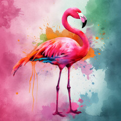 Beautiful watercolor pastel soft pink flamingo illustration