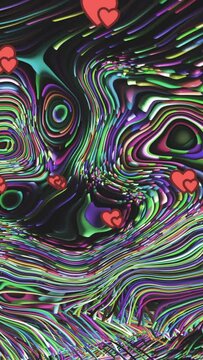 Animation of red hearts moving on striped background