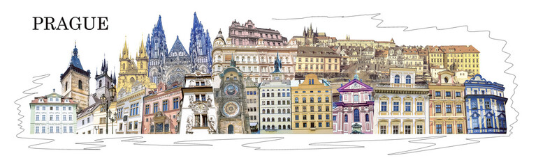 Fototapeta premium The collage about old town old town Prague, Czech republic. Art design. Travel concept