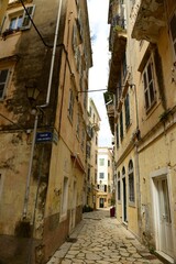 Corfu town, Corfu island, Greece- The narrow streets of the old town in Spring.