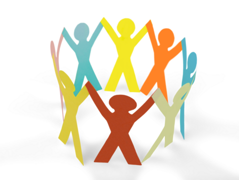 Colorful Paper People in a Circle Holding Hands