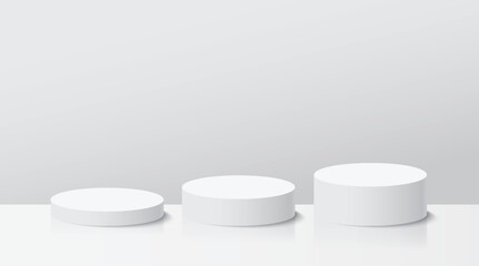 White cylinder stage pedestal podium with background. Use for product display presentation, showcase, mock up.