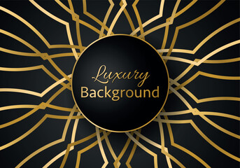 Golden shapes on dark black background. Luxury realistic concept. 3d paper cut style. Vector illustration for design.