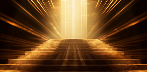 background with rays of golden light scene with stairs