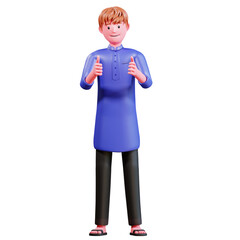 3D Character Muslim Male with blue clothes