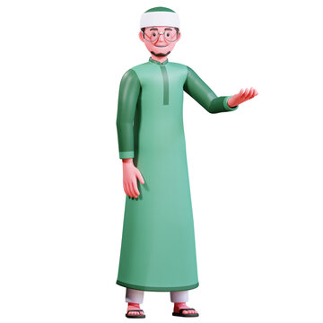 3D Character Muslim Male with green clothes