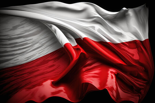 Illustration of the Polish flag waving in the wind in vintage style. White and red national colors of Poland. Generative ai