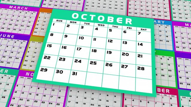 October Oct Calendar Month Schedule Planner Day Date Reminder 3d Animation