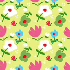 Simple seamless pattern with  flowers and leafs.