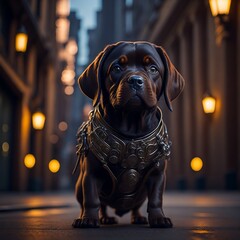 Cute dog in suit, Created using generative AI