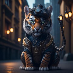 cute tiger wearing costume, Created using generative AI