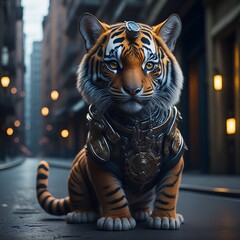 Cute tiger wearing cool costume, Created using generative AI