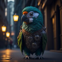 Cute parrot in cool suit, Created using generative AI