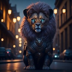 Adorable lion wearing cool costume, Created using generative AI