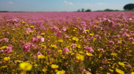Mustard flower field pink colors a lovely summer day