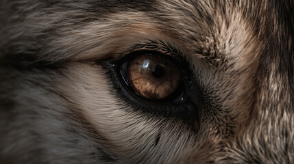 Close up shot macro of the brown eye of a dog. Generative AI.