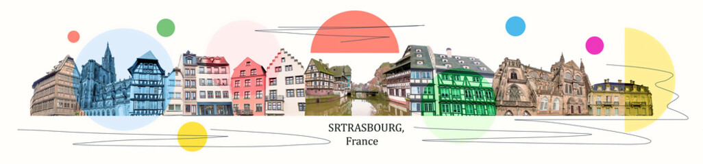 Collage of various view of Strasbourg in France, Art design