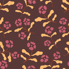 Groovy floral seamless pattern. Trippy cute pink flowers on a pastel background. Abstract floral textile vintage print