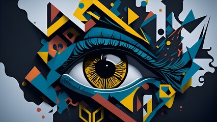 abstract image with geometric figures with female eye	
