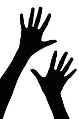 Black male hands shadows, isolated on white