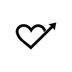 Heart with an arrow pointing up. Vector icon graphic design. Minimal stylized. Concepts of health, romance or positive brands