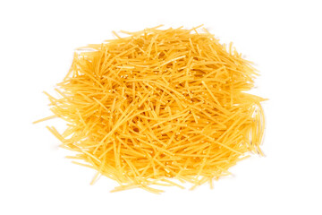 A bunch of small pasta on a white background. Vermicelli on a white background.