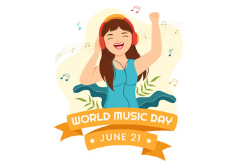 World Music Day Illustration with Various Musical Instruments and Notes in Flat Cartoon Hand Drawn for Publication Poster or Landing Page Templates