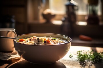 chicken porridge with vegetables on bowl