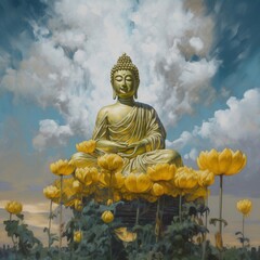 Obraz premium Painting buddha statue in the lotus position AI Generative
