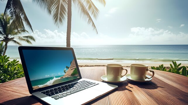 Laptop on a sunny desk