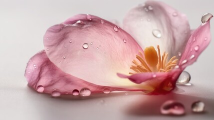 Blume, Blumenblüte in Rosa, mit Wassertropfen auf weissem, neutralem Hintergrund. Generative AI Illustration