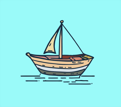 Hand drawn colorful boat illustration. small boat image design for shirt sticker poster logo