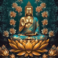 Obraz premium painting buddha statue in the lotus position