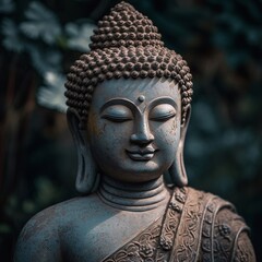 buddha statue in the garden with lotus