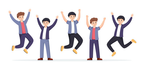 group of man happy dance movements isolated